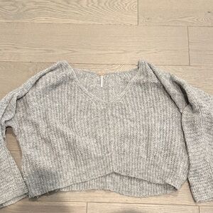 Free People Gray V-Neck Sweater